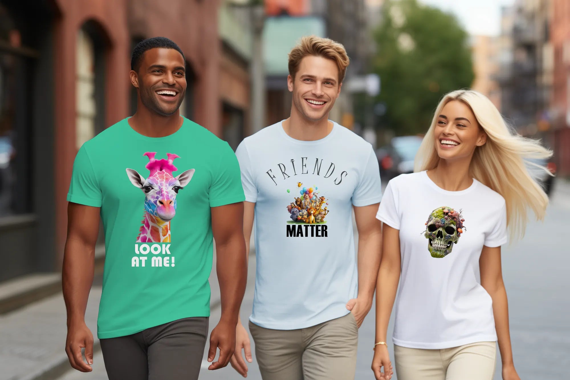 Men an women wearing ONOZO t-shirts